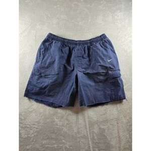 Vintage Nike Cargo Shorts Mens L Blue Raw Hem Elastic Waist Drawstring Y2K *Read